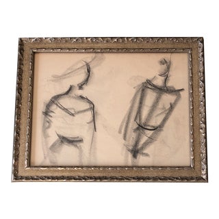Original Vintage Fashion Charcoal Study Drawings Female Figure 1950’s For Sale