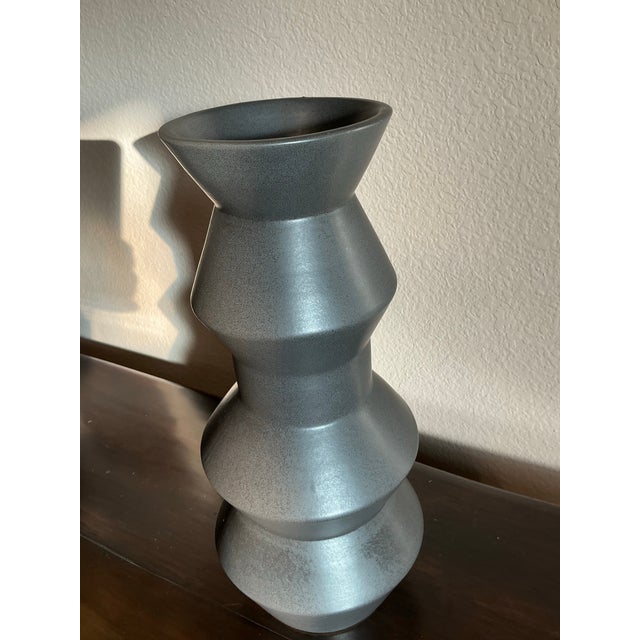 West Elm Modern Geometric Matte Gray Ceramic Floor Vase For Sale In Dallas - Image 6 of 7