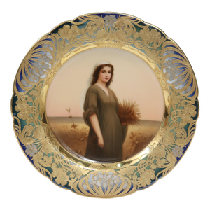 Signed Royal Vienna Porcelain Portrait Cabinet Plate With Platinum & Raised Gold