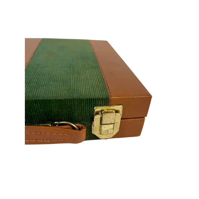 Vintage Mid-Century Green and Brown Striped Backgammon Game Set in Travel Case For Sale - Image 10 of 17