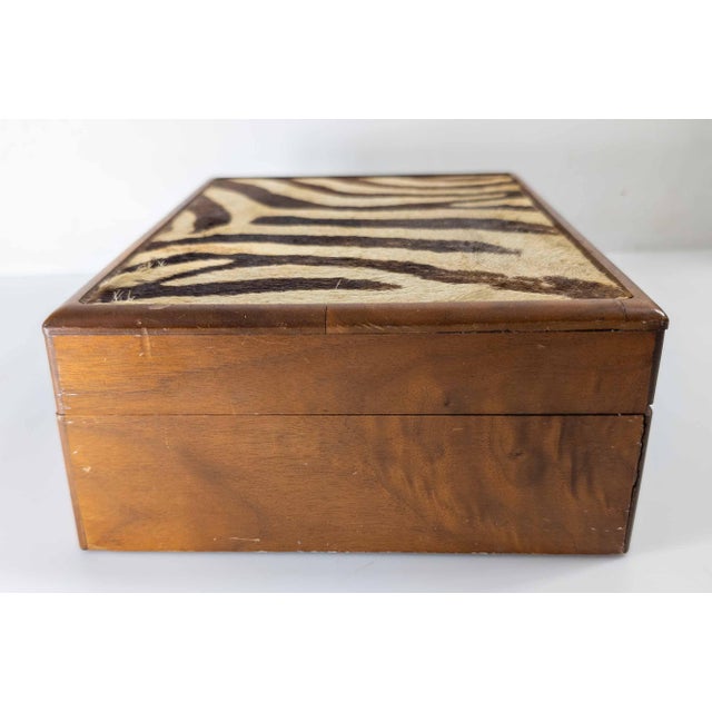 Tan Mid-Century French or American Walnut and Zebra Humidor Box For Sale - Image 8 of 17