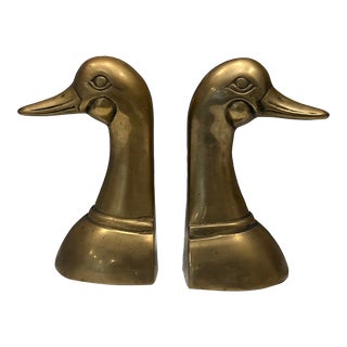 Vintage Solid Brass Duck Mallard Bookends Made by Leonard's Solid Brass Collection - a Pair For Sale