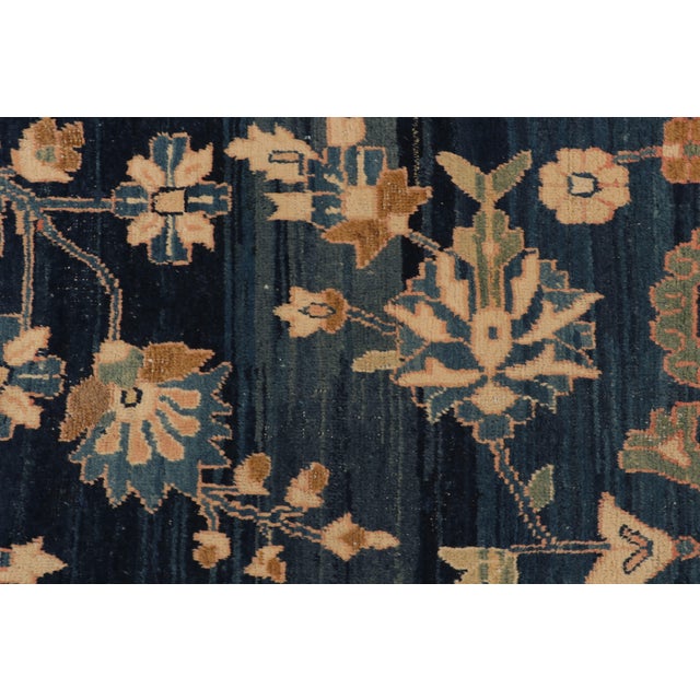 1950s Hand-Knotted Traditional Mahal Floral Vintage Persian Runner in Blue and Yellow For Sale - Image 5 of 9