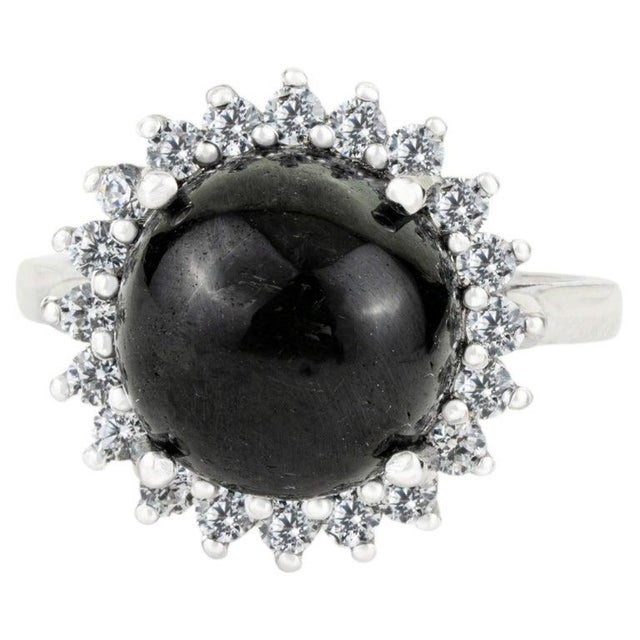 Antique Style Black Star Statement Ring With Sparkling Halo Zircons Size 6 For Sale - Image 9 of 12