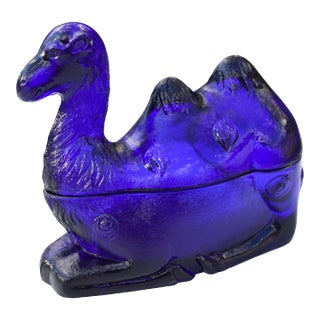 Vintage Cobalt Blue Glass Camel Candy Dish For Sale
