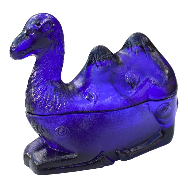Vintage Cobalt Blue Glass Camel Candy Dish For Sale