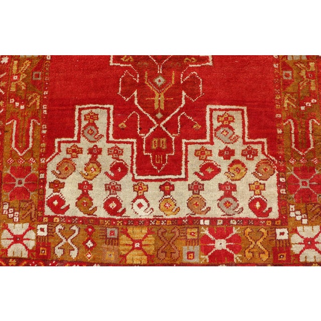Mid 20th Century Colorful Antique Turkish Oushak With Red, Rose, Ivory, Yellow-Green & Yellow For Sale - Image 5 of 14