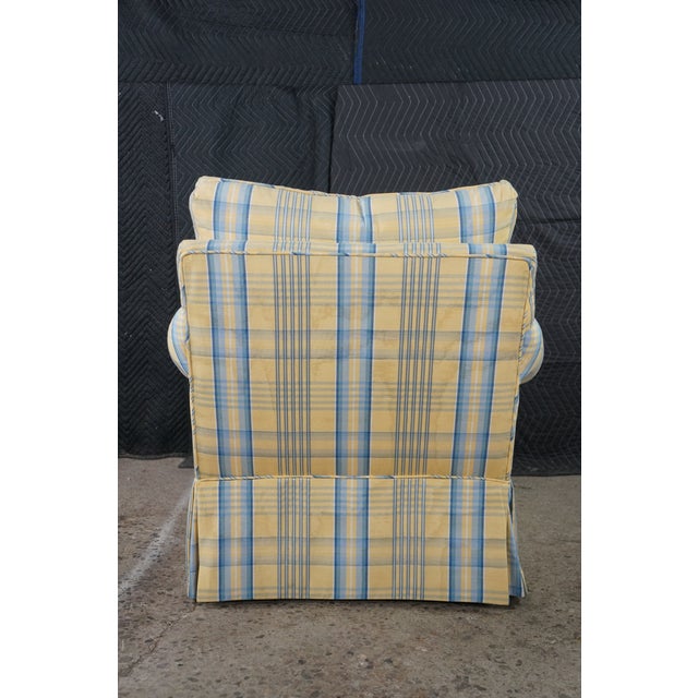 Vintage Swaim Yellow & Blue Plaid Down Filled Library Club Skirted Arm Chair For Sale - Image 15 of 18