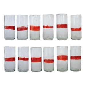 Vintage Mexican Red Band Hand Blown Glasses Tumblers Highballs - Set of 12