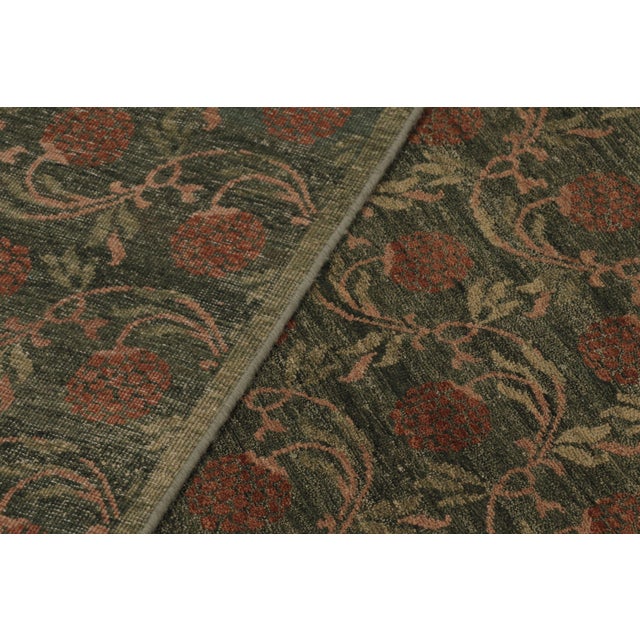 Beige Rug & Kilim’s Modern Block Print Rug Design With Green and Brown Floral Motifs For Sale - Image 8 of 8