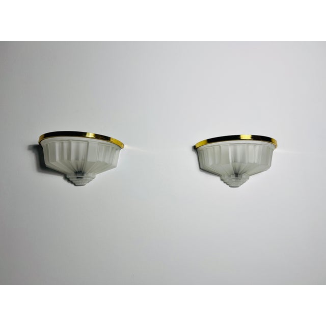 Mid 20th Century Pair of French Brass and Aluminium Art Deco Sconces, France, 1940s For Sale - Image 5 of 12
