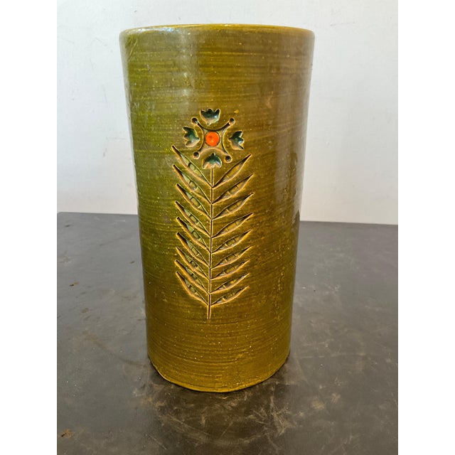 Green Floral Bitossi Vase For Sale - Image 4 of 8