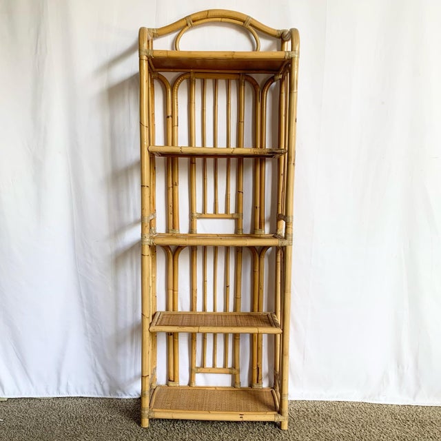 Boho Chic Boho Chic Bamboo Rattan Wicker Etagere For Sale - Image 3 of 9