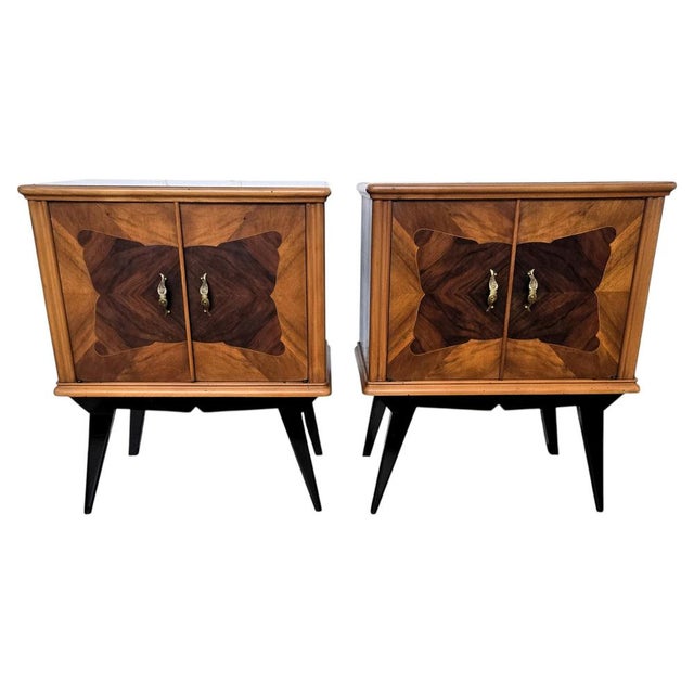 Mid-Century Art Deco Italian Nightstands with Walnut Glass Top, 1950s, Set of 2 For Sale - Image 10 of 10