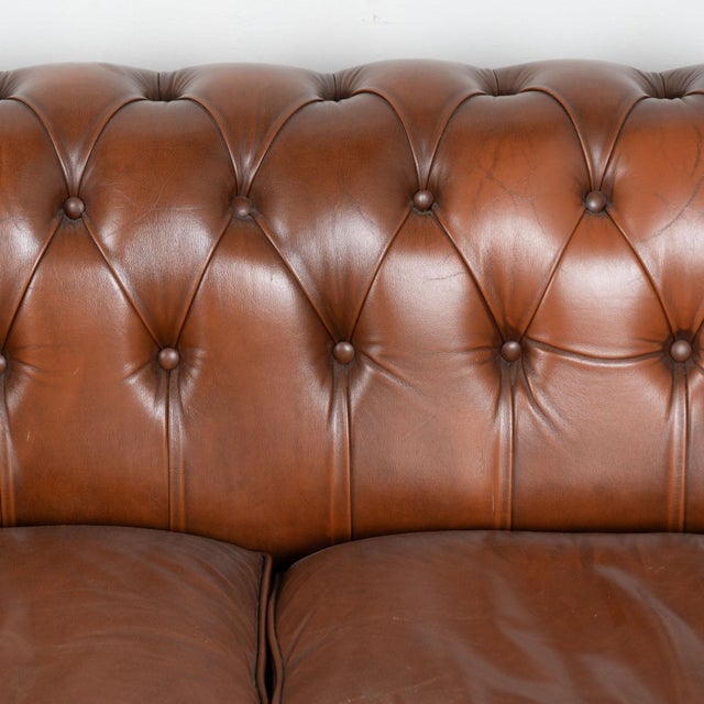 Wood 20th Century Vintage Brown Leather Chesterfield Two Seat Sofa Loveseat From Denmark For Sale - Image 7 of 14