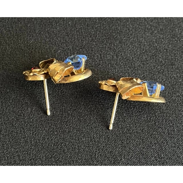 Art Deco Antique/Vintage Art Deco Gold Stud Earrings With Garnet Gemstone, Pair For Sale - Image 3 of 4