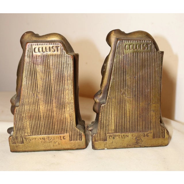 Pair of Antique 1800s Figural Pompeian Bronze Clad Cellist Cello Player Bookends For Sale - Image 9 of 10