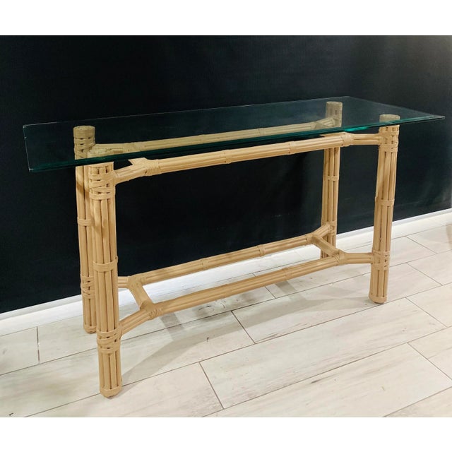 McGuire Organic Modern Blonde Bamboo Rattan Console Table For Sale In Miami - Image 6 of 9