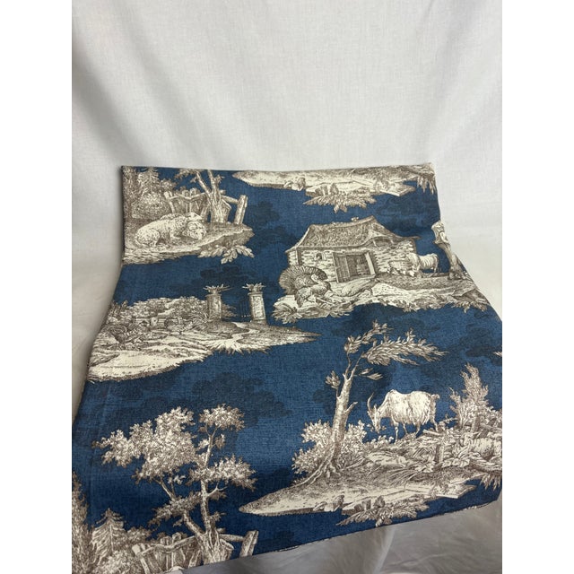 French Country Williams Sonoma Home Cotton Toile (Blue/Ivory/Brown) For Sale - Image 3 of 10