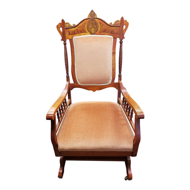 Victorian Eastlake Maple Platform Spring Rocking Chair With Inlay