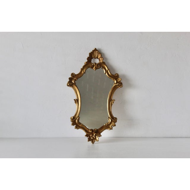 Gold Italian Rococo Giltwood Style Wall Mirror Carved Scrollwork Frame Vintage For Sale - Image 8 of 14