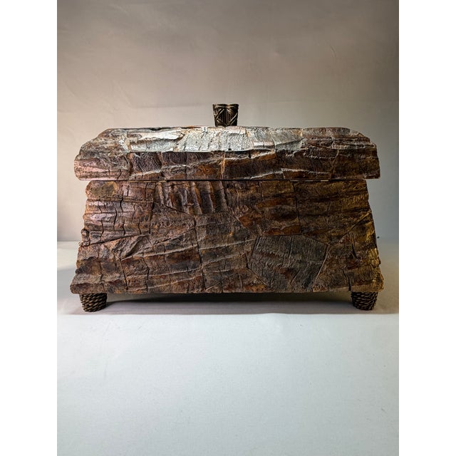 Hollywood Regency Vintage Maitland-Smith Coconut Bark Domed Decorative Chest With Metal Accents For Sale - Image 3 of 11