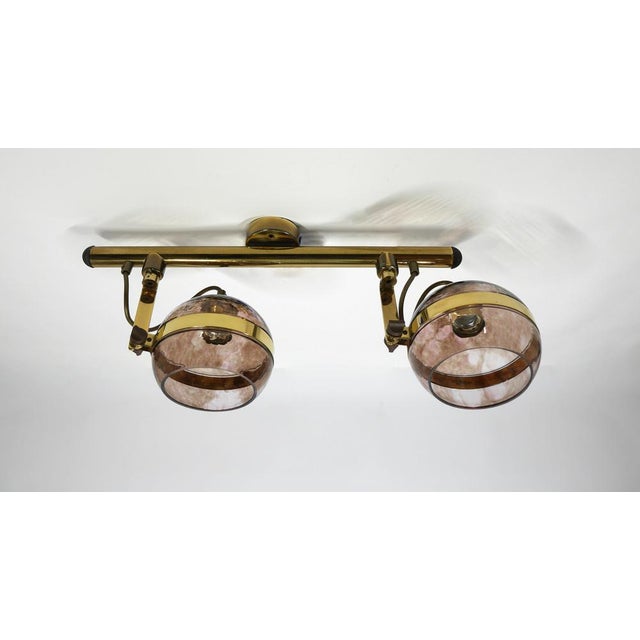 Italian Brass Hanging Lamp with Two Smoke Glass Balls, 1960s For Sale - Image 4 of 18
