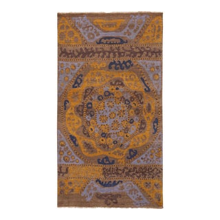 Rug & Kilim Tribal Style Runner in Gold, Beige-Brown Pattern, 3x12 For Sale