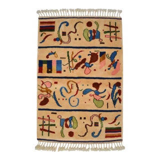 Kandinsky - Four Parts - Inspired Hand Knotted Area Rug Small Rug 2′7″ × 4′2″ For Sale