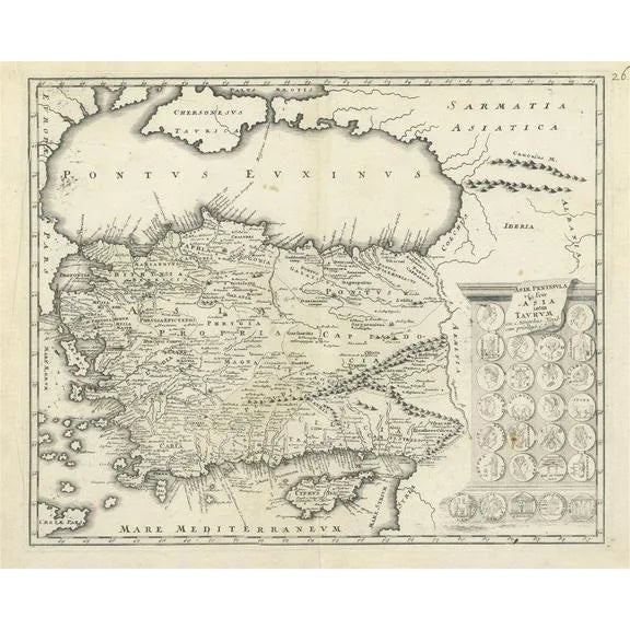 Map of Asia Minor and Cyprus with Medallions by Weigel, 1720 For Sale
