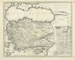 Map of Asia Minor and Cyprus with Medallions by Weigel, 1720