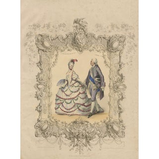 Louis XV & Madame De Pompadour Rococo Court Costume, 1847, Lithograph For Sale