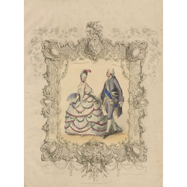 Louis XV & Madame De Pompadour Rococo Court Costume, 1847, Lithograph For Sale