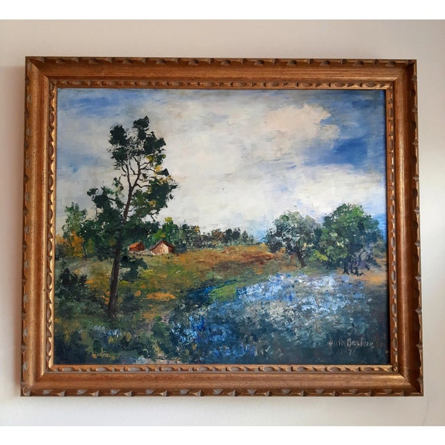 Blue Vintage Bluebonnet Texas Painting Signed For Sale - Image 8 of 8