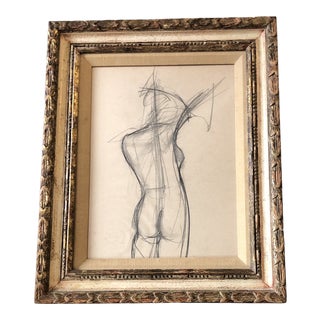 Vintage Original Abstract Charcoal Female Nude Study Drawing Vintage Frame For Sale