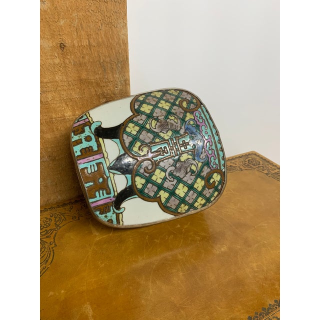 Chinese Vintage Late 20th Century Chinese Porcelain Shard & Repousse Nickel Silver Trinket Box For Sale - Image 3 of 5