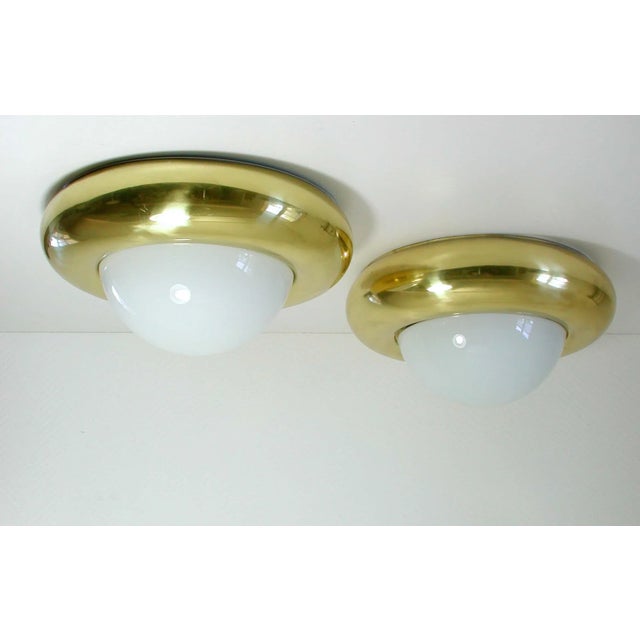 Metal Mid-Century Italian Brass & Glass Flush Mount Ceiling Light from Valenti Luce, Milano For Sale - Image 7 of 11