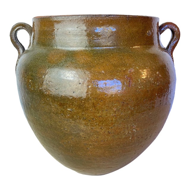 Antique French Glazed Terracotta Confit Pot, Southwest France For Sale