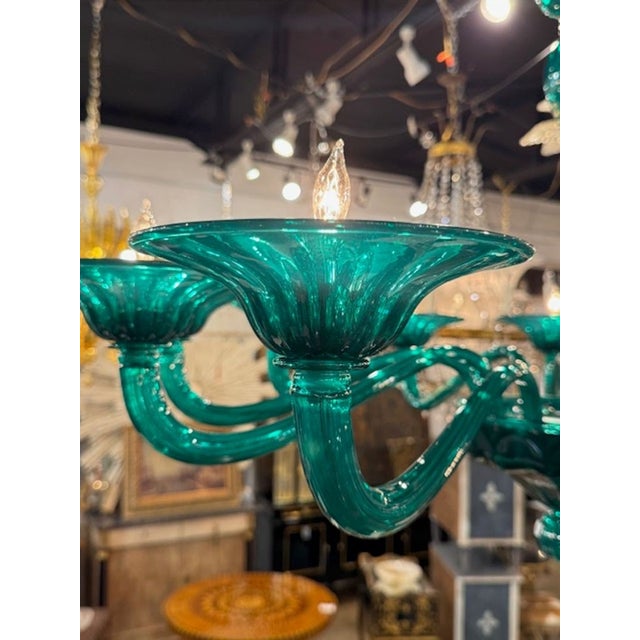 Contemporary Teal 12 Arm Murano Glass Chandelier For Sale - Image 4 of 7