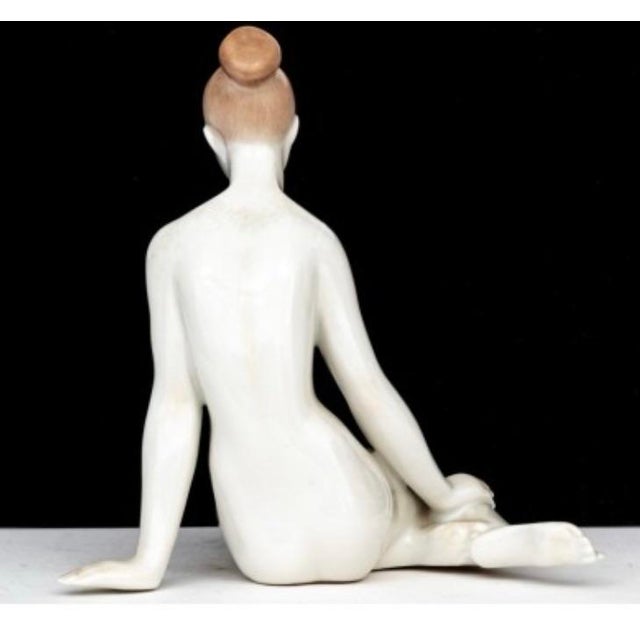 Vintage Budapest Hungary Hand-Painted Ceramic Nude Female Figurine Sculpture, Mid-Century Modern For Sale - Image 4 of 7