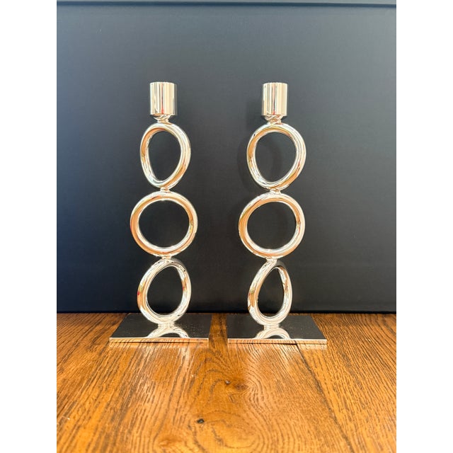 Pair Christofle Vertigo 3 Ring Candlesticks For Sale - Image 11 of 12