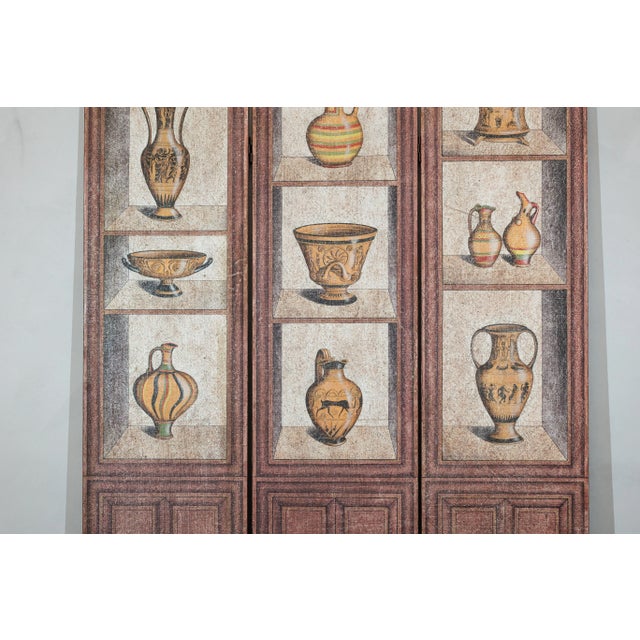 Vintage Chinese Three-Panel Screen with Painted Classical Vessel Motifs For Sale - Image 10 of 12