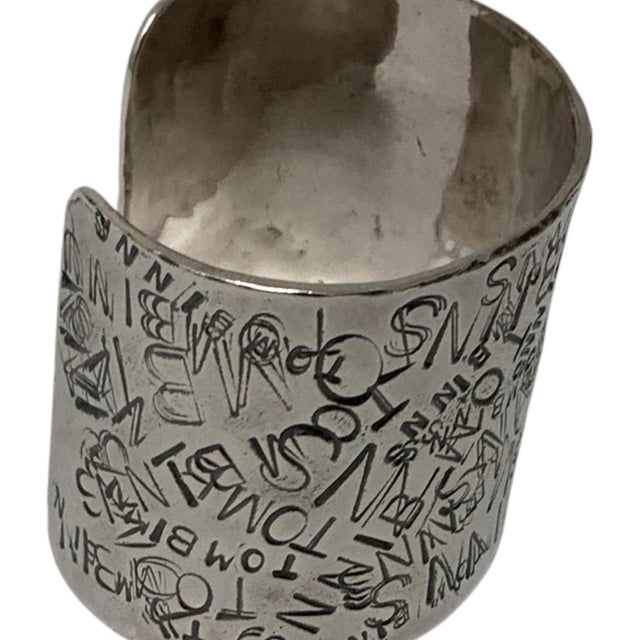 Traditional Attributed to Tom Binns Sterling Silver Abstract Typography Wide Cuff Bracelet Tb .925 103g C. 2000s For Sale - Image 3 of 4