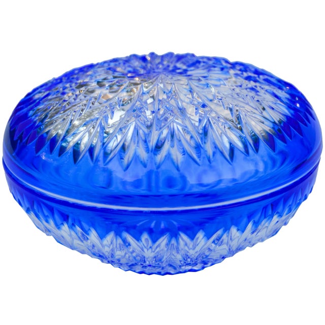 Crystal-Cut Blue Lidded Bowl For Sale - Image 4 of 8