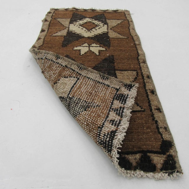 Mid-Century Modern Vintage Mini Brown Wool Rug For Sale - Image 3 of 4