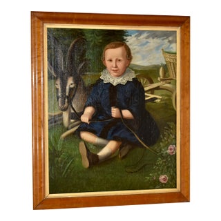 19th Century English Painting of Boy With Goat For Sale