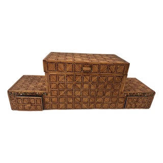 Vintage Matchstick Tramp Art Box For Sale