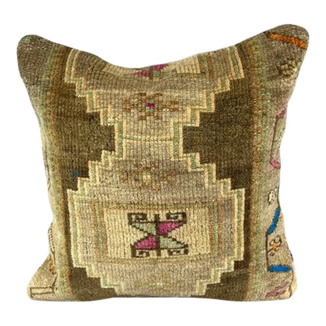 20 x 20 Rug Pillow Cappadocian Dreamy Turkish Pillow Cushion Cover For Sale