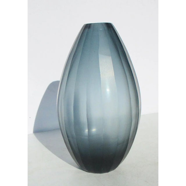 Gray 1990s Dark Grey Cut Art Glass Vase For Sale - Image 8 of 8
