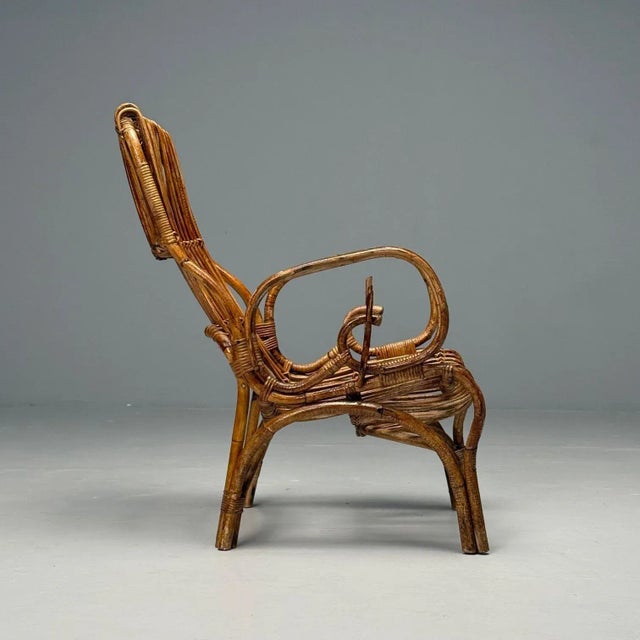 Wood Italian Mid-Century Modern, Armchair, Rattan, Cane, Bamboo, Italy, 1960s For Sale - Image 7 of 10